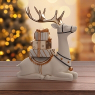 Picture of 24cm White / Gold Sitting Reindeer