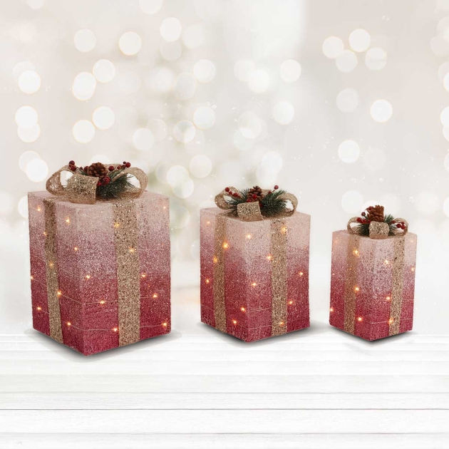 Picture of Set of 3 LED Gift Boxes Plum 