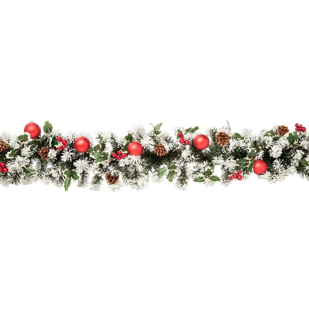 Picture of Lit Frosted Holly Garland