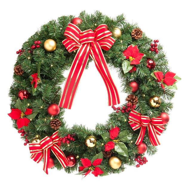 Picture of Lit Poinsettia Wreath