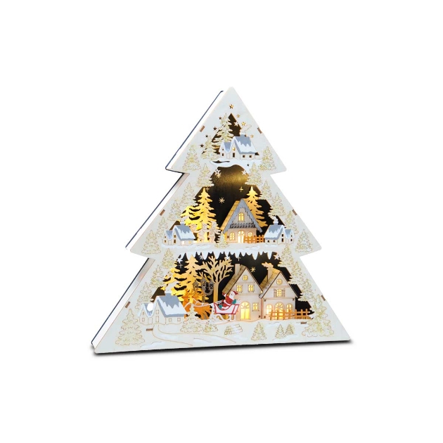 Picture of LED Wooden Santa Sleigh Tree Scene