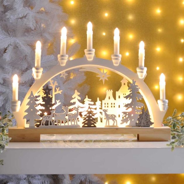 Picture of Lit Reindeer Scene White Candle Bridge