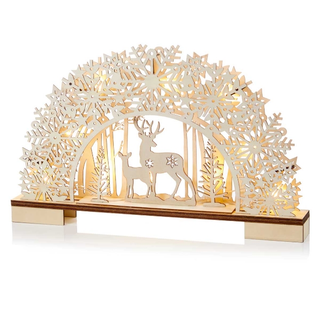 Picture of 45cm Lit Wood Snowflake Bridge with Deer
