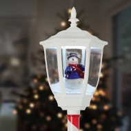 Picture of White Musical Lamp Post with Snowman