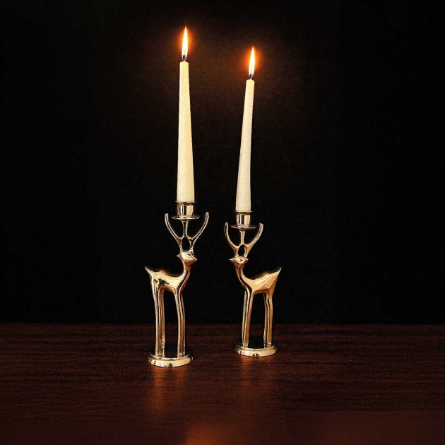 Picture of Pair of Deer Pillar Candle Holders