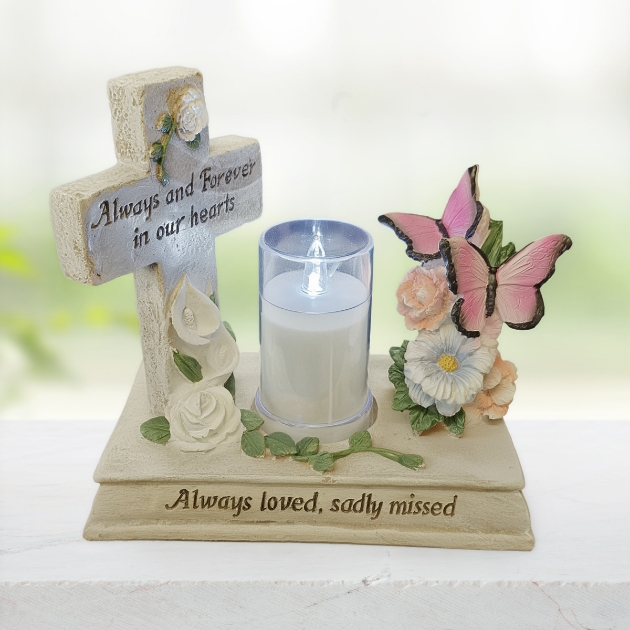 Picture of Butterfly Plaque with Cross & LED Candle